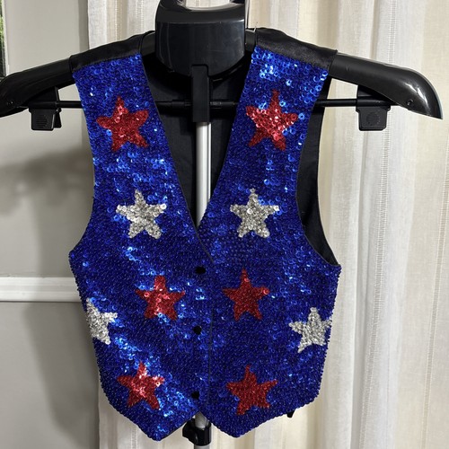 USA Youth Small Flag Stars Heavily Sequin Vest Patriotic July 4th Dance Pageant