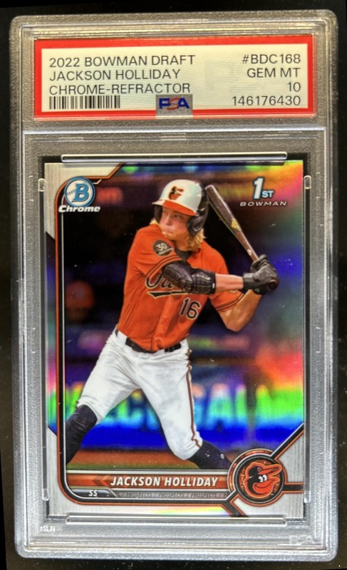 2022 Bowman Draft Jackson Holliday Chrome Refractor 1st #BDC-168a Orioles PSA 10