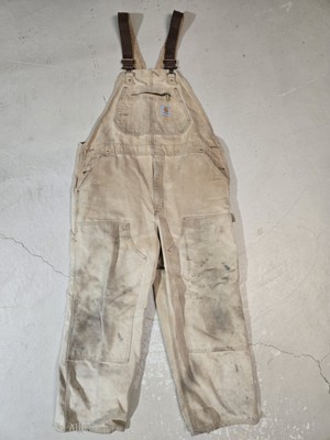 VTG CARHARTT Brown Double Knee Insulated Bibs 40x28 Thrashed Canvas B19 BRN USA
