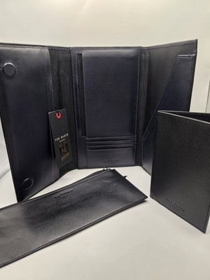 Ted Baker Leder Reise Navy Schwarz Organizer Set RFID Reisepassetui Geldbörse