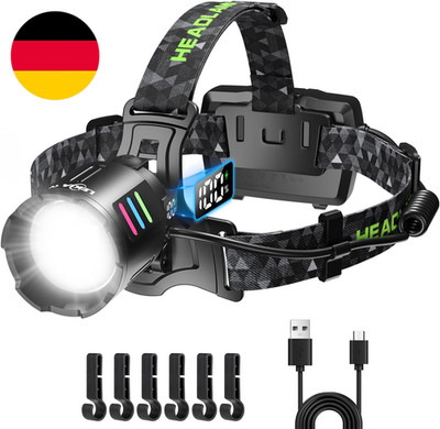 Stirnlampe LED Wiederaufladbar, Super Hell 100000 Lumens 3 Modi Kopflampe Mit Be