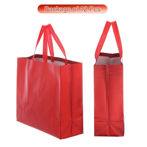 12pcs Reusable Gift Bags, Red Tote Glossy Grocery Shopping Bag for Birthday - Picture 3 of 7