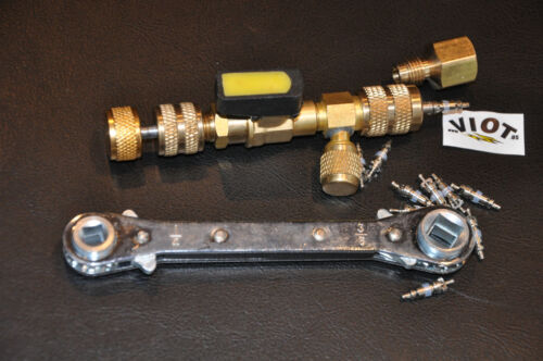Hvac Schrader Valve Tool Kit:Ratchet Wrench+Core remover installer/Changer+10 V