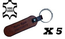 Portachiavi personalizzato in cuoio con nome e numero di telefono