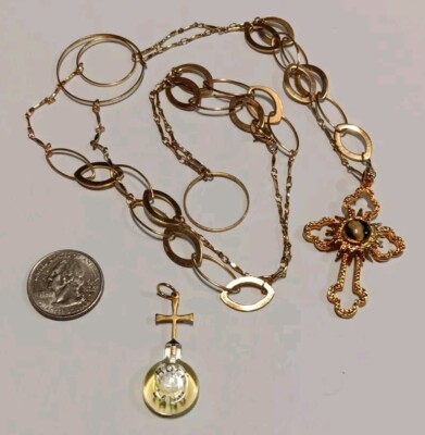 Vintage TMNS Nativity Holy Land Relic Stone Cross Necklace Holy