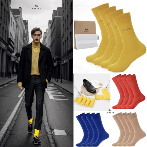 Laulax men business suit socks high cotton seamless smooth UK design 4 pairs - 第 1/35 張圖片