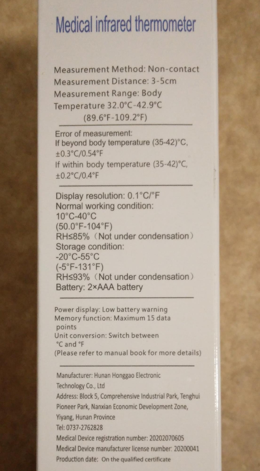 NEW Dikang HG01 Medical Infrared Thermometer, Measure Temperature