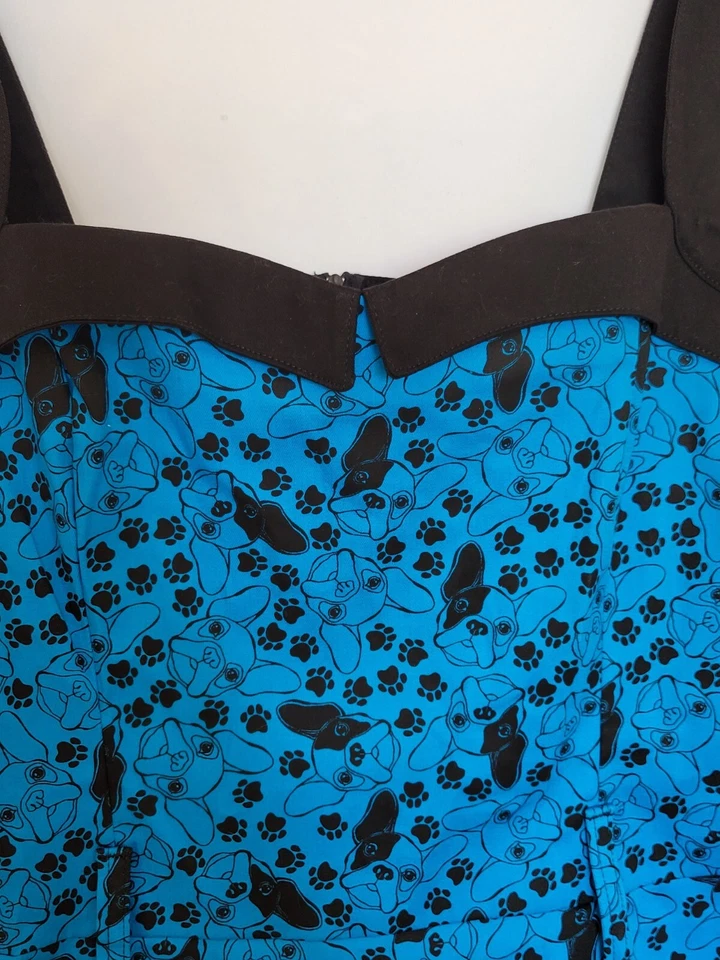 Vestido Switchblade Stiletto Talla XXL Retro Pinup Bulldog Francés Azul Sin Cinturón Foto 4 de 4