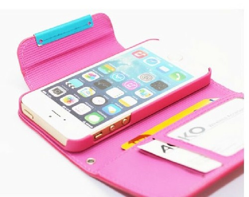 *** $ave 50 % *** Étui portefeuille AOKO - iPhone 5-5S - Rose - Photo 3 sur 5