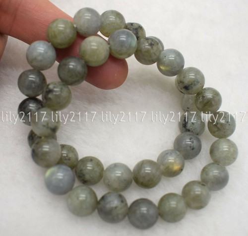 Natural 6/8/10/12mm Gray Labradorite Gemstone Round Beads Elastic Bracelet 7.5'' - Picture 9 of 10
