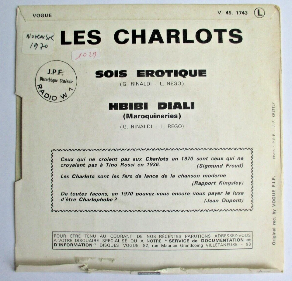 LES CHARLOTS - SP (7") "SOIS EROTIQUE" - Photo 2/3