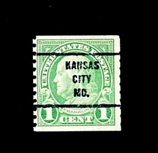 US Stamp - 1922 Franklin 1c Rotary Precancel KANSAS CITY MO Mint NG  r33