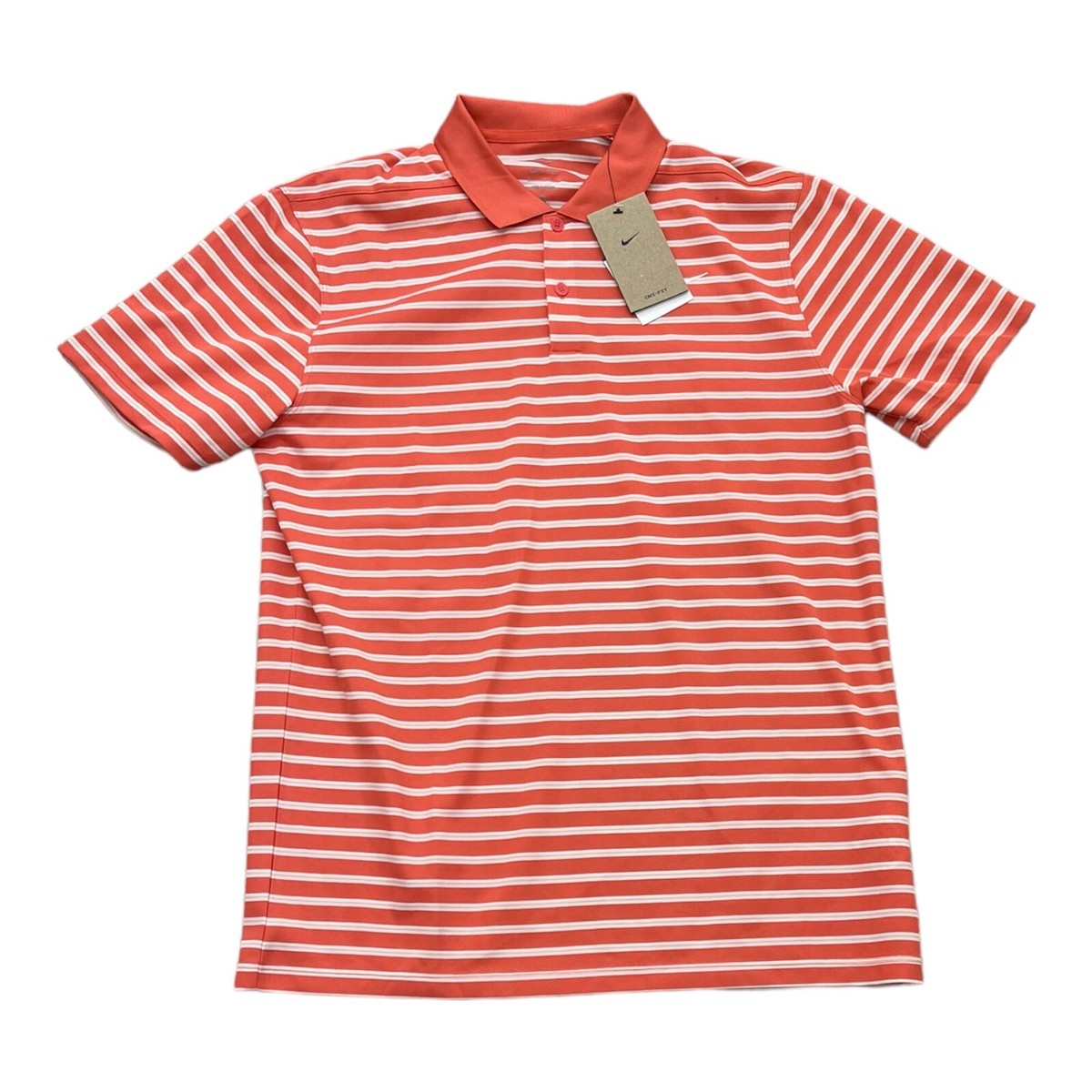 Nike Dri-FIT Move To Zero Orange Mens Striped Golf Polo Shirt Size