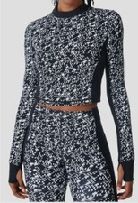  98 Sweaty Betty Women's Black Power Zip Back Long Sleeve Crop Top Size L