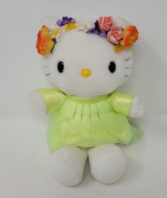 Hello Kitty Flower Crown Plush Vintage Y2K Sanrio Smiles Cat Stuffed Animal NWT