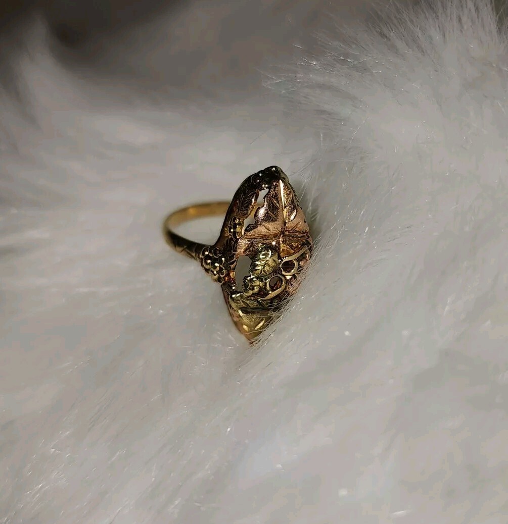 Black Hills Gold Ring 10k 12k Multi-Tone Diamond Shape VTG