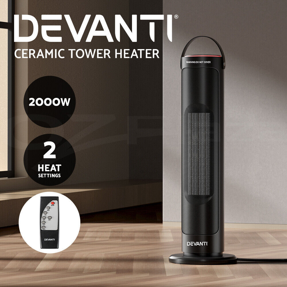 Devanti Ceramic Tower Heater Electric Portable Oscillating Remote Control  2000W - Black (CTHB2000BK) for sale online | eBay