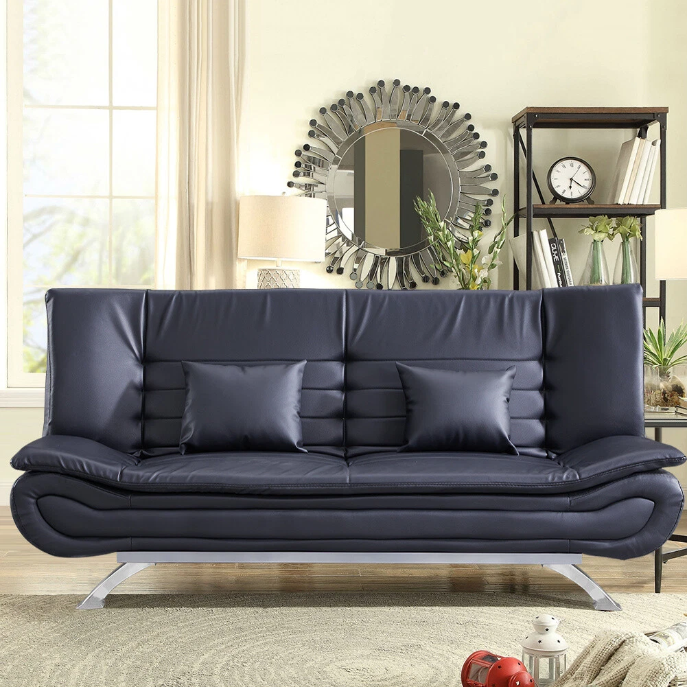 Faux Leather 3 Seater Sofa Bed Modern Sofa Bed Couch Settee Living Room Black