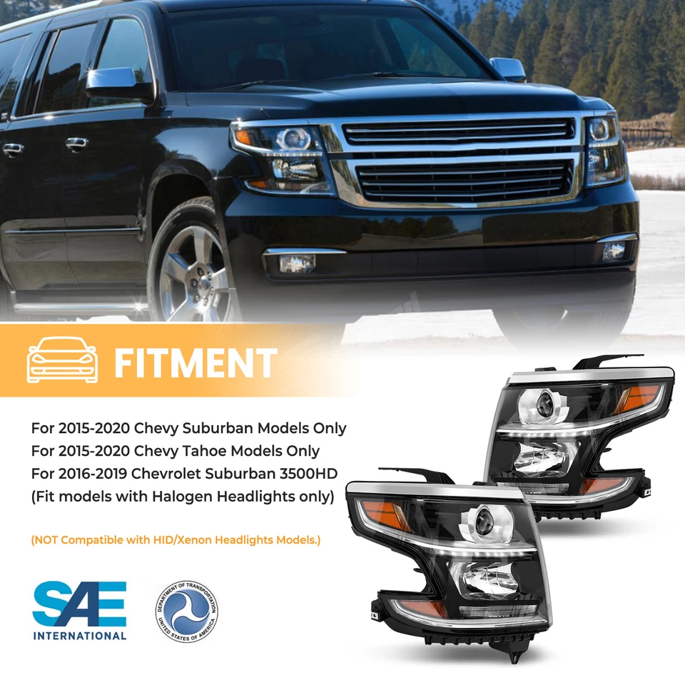 Pairs of 2015-2020 Chevy Tahoe Suburban LED DRL Projector Black Headlights Sets - Imagem 4 de 4