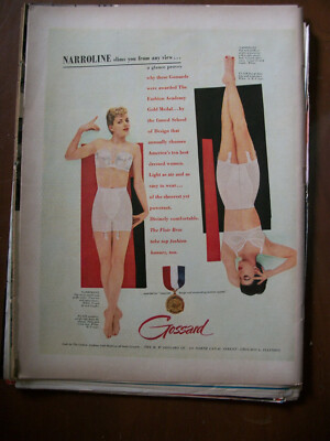 1950 VTG Orig Magazine Ad GOSSARD Narroline Slims You Girdle & Bras