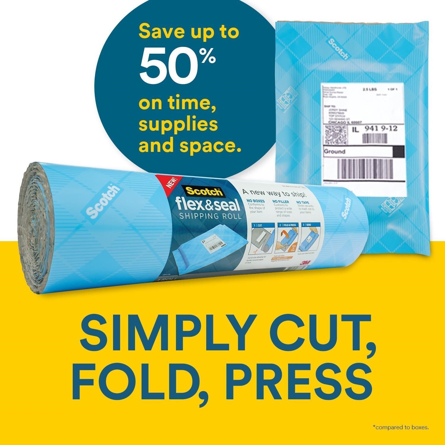 Scotch Flex & Seal Shipping Roll 38cm x 3m No Tape Alternative to Poly Mailers
