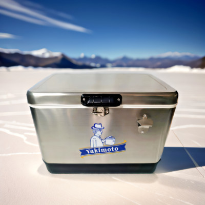 Yakimoto Silver Retro Ice box Cooler with Bottle Opener 51L 54Qt，Stainless Steel