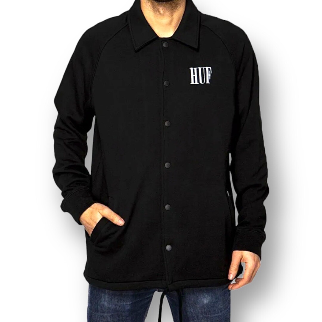 HUF POPEYE Worldwide Men's Black Fleece Coach Jacket Black Large  Button Up