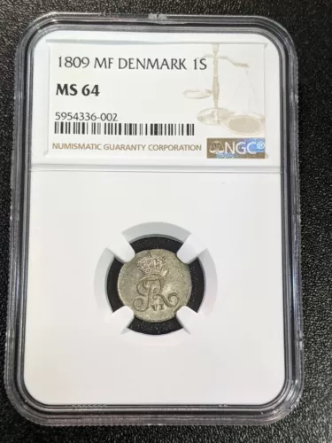 1809 MF MS64 Denmark 1 Skilling KM 662 NGC UNC Scarce Grade only 2 Higher!