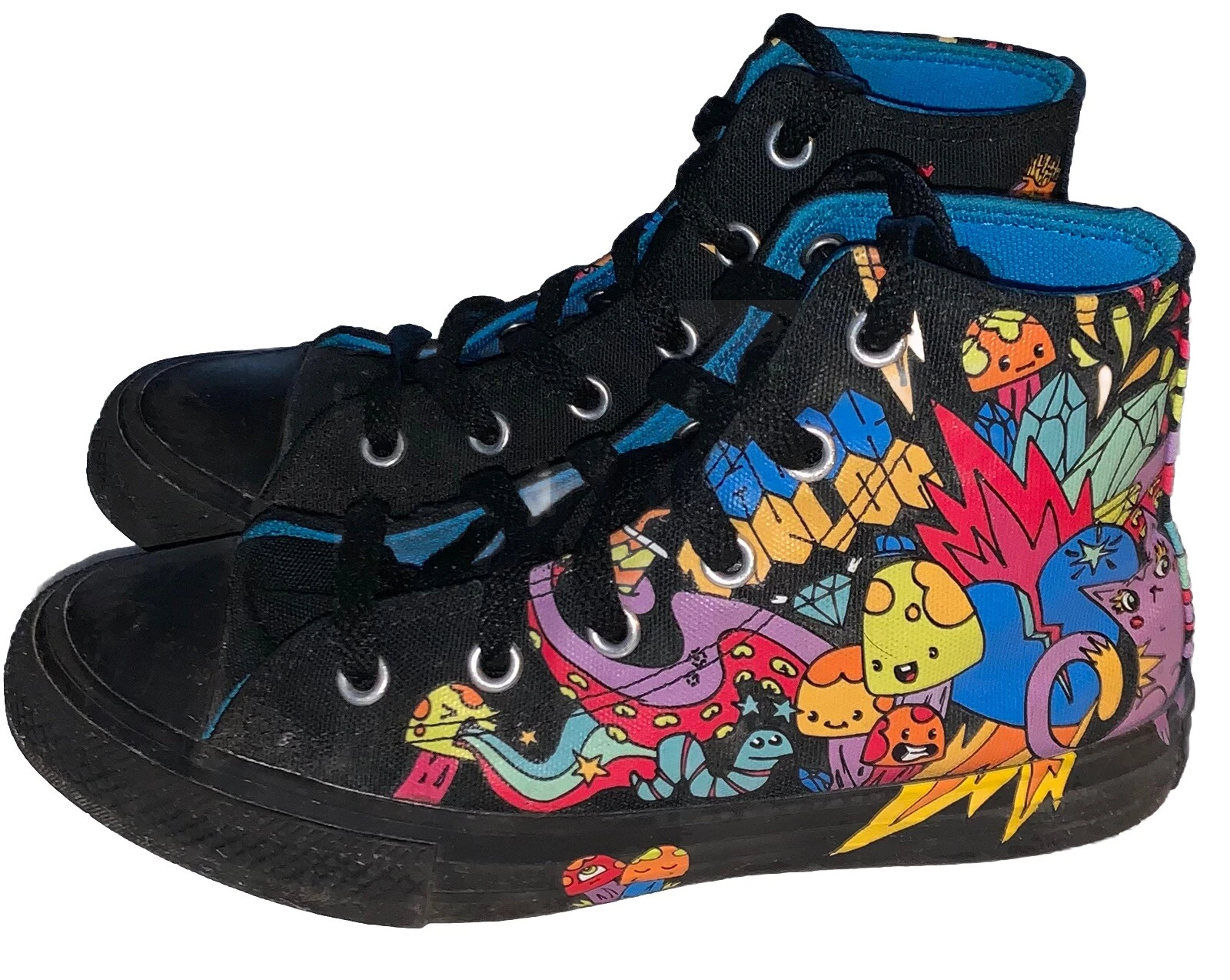 Scarpe sneakers alte Converse All Star in tela unisex US 1 graffiti ottime condizioni (S225N)