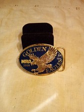 NRA Golden Eagles Member Belt Buckle 2010 Gold Tone Blue Enamel Inlay .GTA285