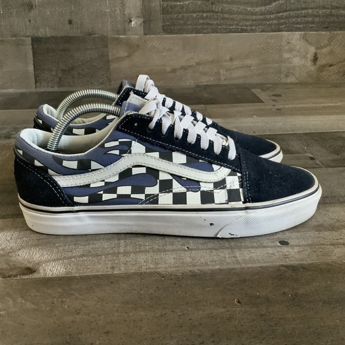 blue checkered flame vans