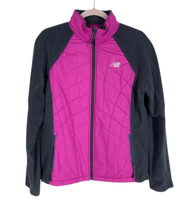 Womens NEW BALANCE Fleece & Quilted Pink Gray Full Zip Jacket L Large
