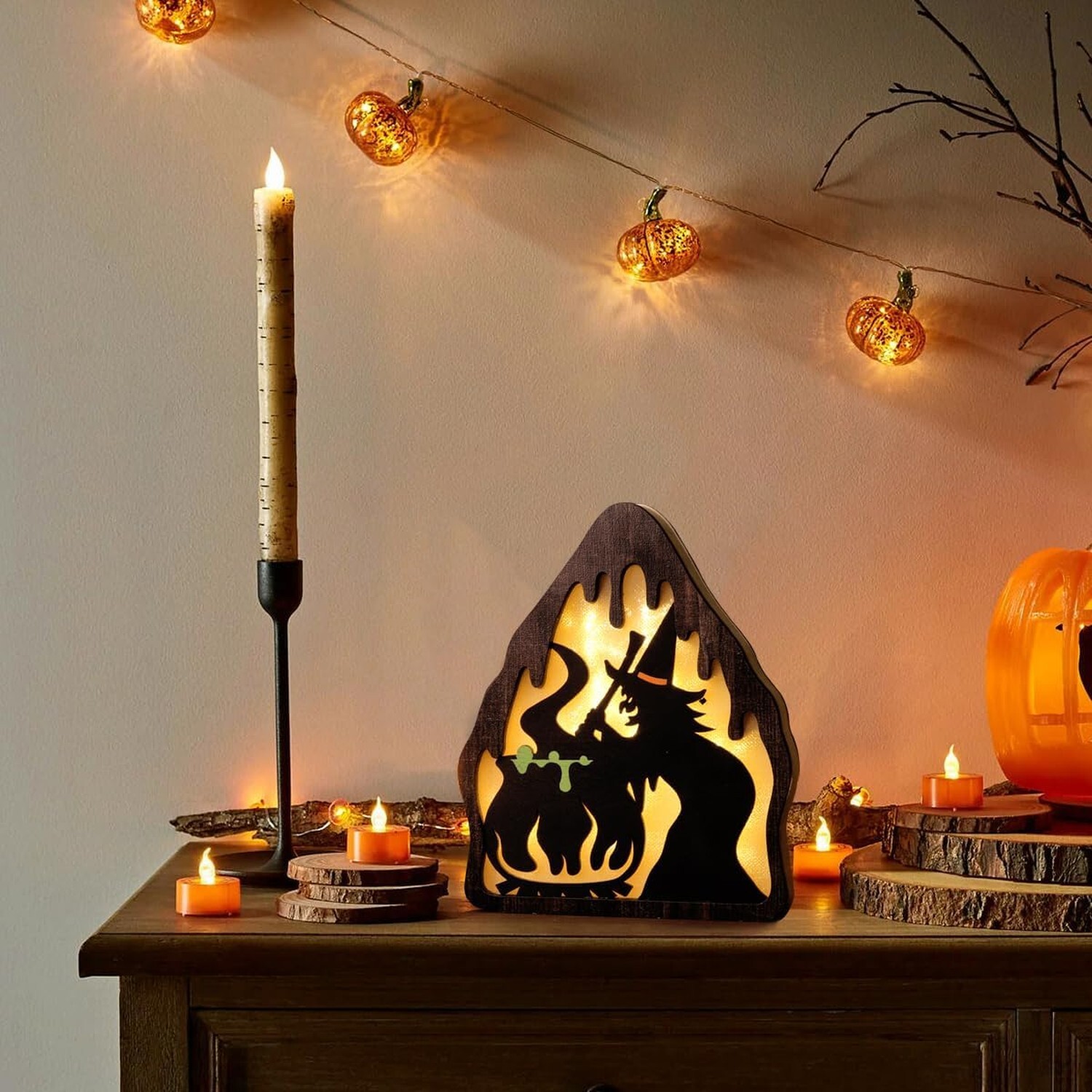 Halloween Decorations Indoor Table Decor: Spooky Wood Witch Cauldron ...