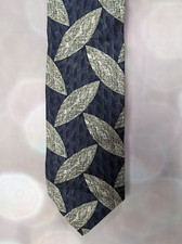 Robert Talbott 100 Silk Blue W/ Gray/Taupe Artistic Leaves