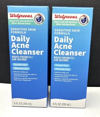 WALGREENS Sensitive Skin Formula Daily Acne Cleanser 4 Fl. Oz (Two 2)