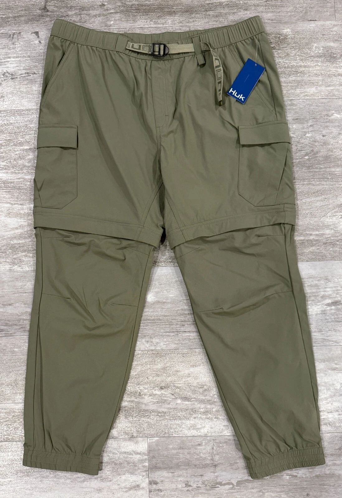 NEW Huk Creekbed Convertible Nylon Pants Moss Mens XL Fishing Camping Stretch