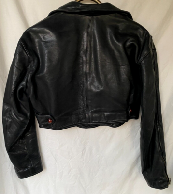 VTG 80s..EMPORIO ARMANI..LEATHER..CROPPED..BLACK..MOTORCYCLE