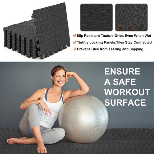12 Pieces Puzzle Exercise Floor Mats Workout Gym Equipment Mat Black - Picture 12 of 12