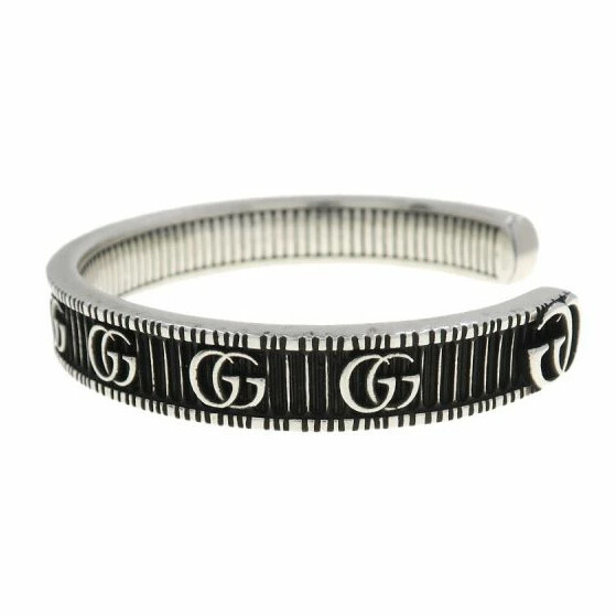 アクセサリー GUCCI Logo Black Patent Silver Bangle GUCCI Bangle Bracelet Cuff Black Leather Sterling Silver