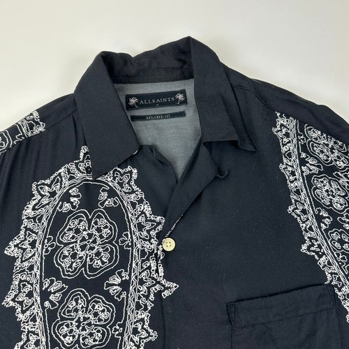 AllSaints Mens Hawaiian Short-Sleeve Shirt Size S Black Aaran Print Summer - Picture 4 of 5