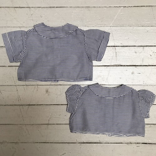 VTG 1940s Lot 2 Boy & Girl Toddler Baby Matching Striped Shirts Shell Buttons - 第 2/6 張圖片