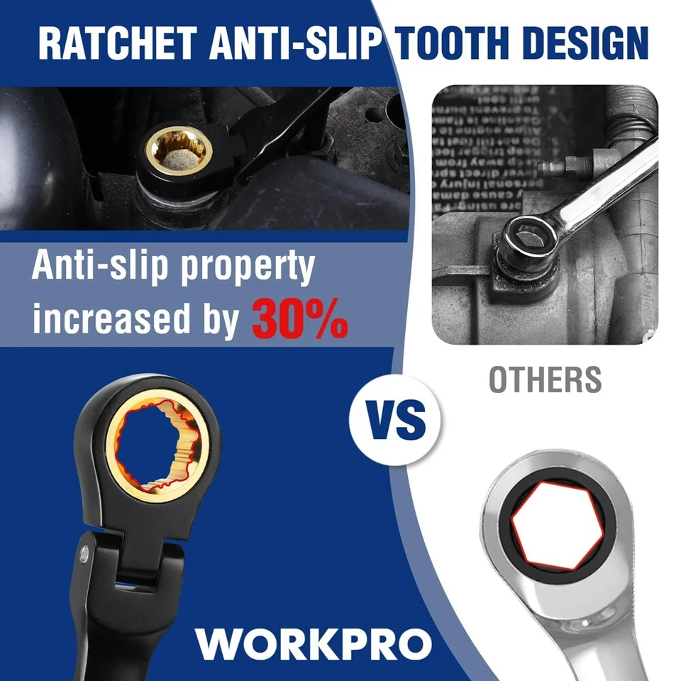 WORKPRO 5PCS Extra Long Ratcheting Wrench Set 8-19mm Combination Metric 72-Teeth - Image 3 of 4