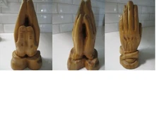 Religious Hand Carved Wooden Praying Hands Amazing Detail Signed 6 1/2"