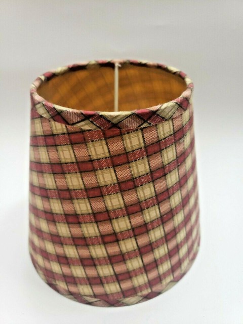 Vtg Country Primitive Burgundy Red Small Plaid Fabric Lampshade Lamp ...