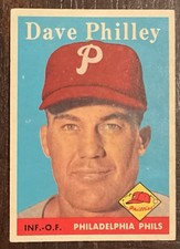 1958 TOPPS # 116 DAVE PHILLEY OF THE PHILADELPHIA PHILLIES NM CONDITION