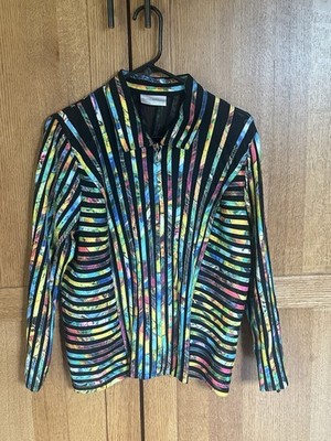 Draper s & Damon s Vintage Abstract Striped Mesh Zip-Up Top