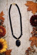 Crone Witch Necklace - Obsidian Stone For Protection Handcrafted With