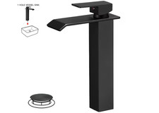 BWE Waterfall Single Hole Single Handle Bathroom Vessel Sink Faucet in Matte Bl