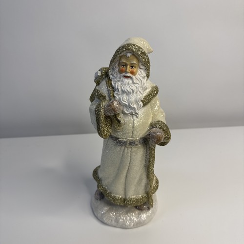 TII Collections Med Resin Glitter Santa 2 Figurine X1257 Ivory Gold