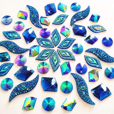 50PCS Special Effect Different Shapes Mirror AB Gems Sew On Rhinestones Facet...